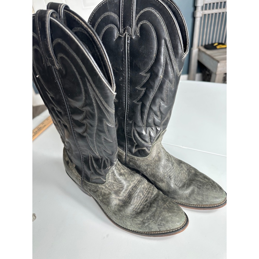 Laredo Mens Black Gray Elephant Print Leather Western Cowboy Boots 8.5 D 52618